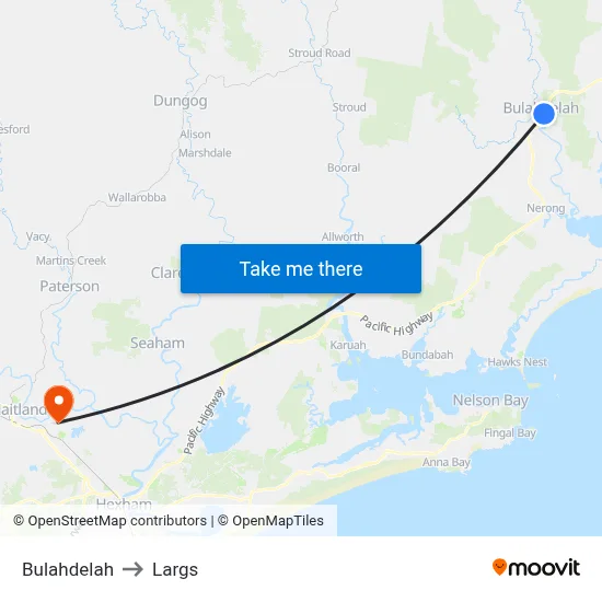 Bulahdelah to Largs map