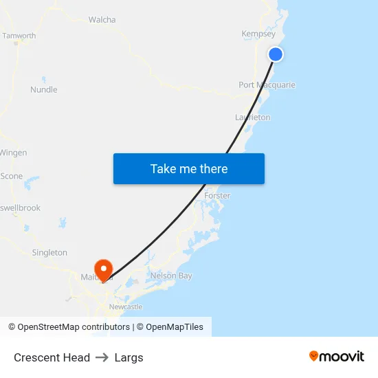 Crescent Head to Largs map