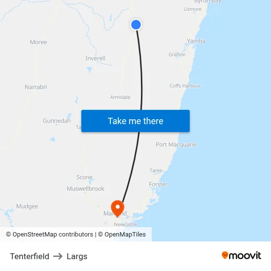 Tenterfield to Largs map