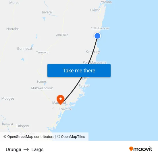 Urunga to Largs map