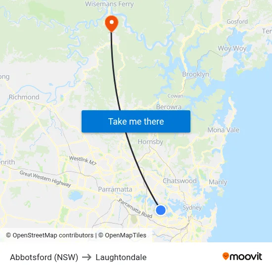 Abbotsford (NSW) to Laughtondale map