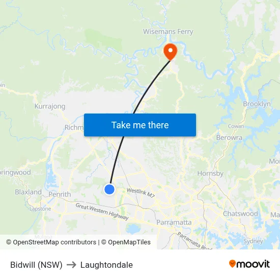 Bidwill (NSW) to Laughtondale map