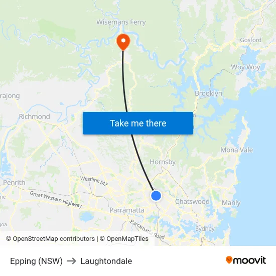 Epping (NSW) to Laughtondale map