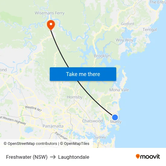 Freshwater (NSW) to Laughtondale map
