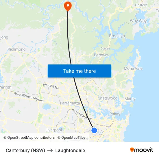 Canterbury (NSW) to Laughtondale map