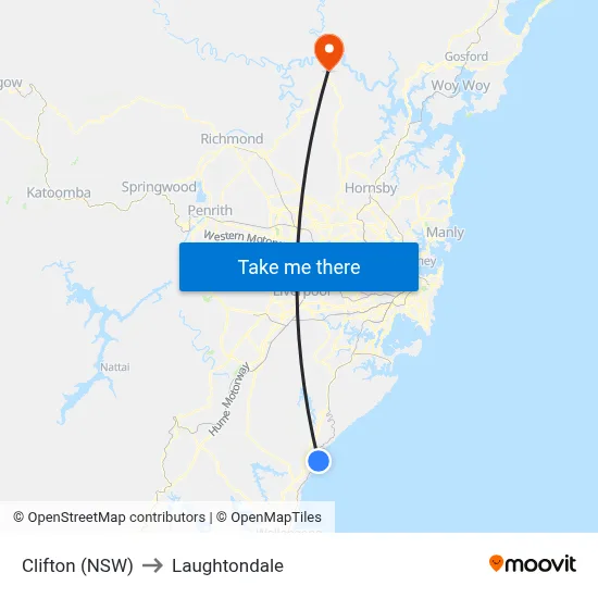 Clifton (NSW) to Laughtondale map