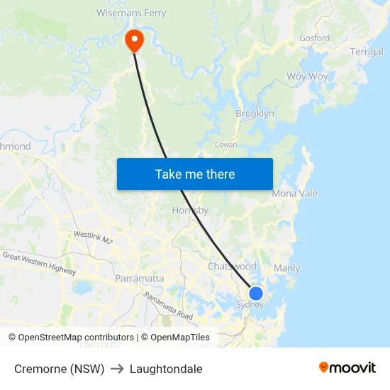 Cremorne (NSW) to Laughtondale map