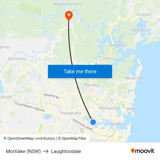 Mortlake (NSW) to Laughtondale map