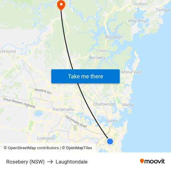 Rosebery (NSW) to Laughtondale map