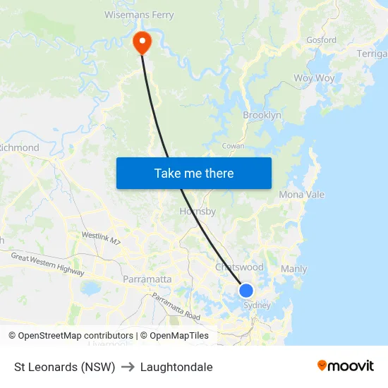 St Leonards (NSW) to Laughtondale map
