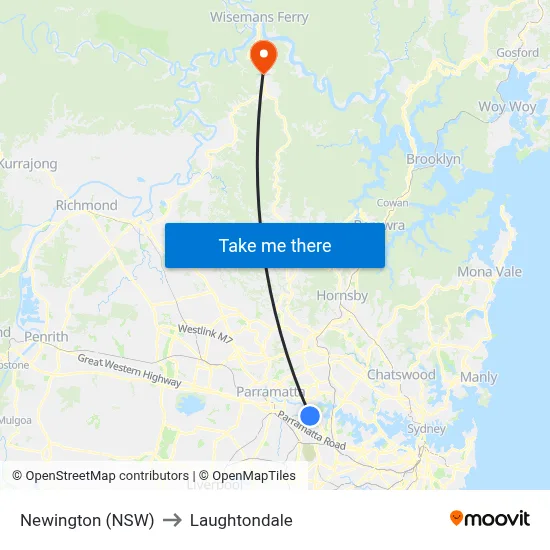 Newington (NSW) to Laughtondale map