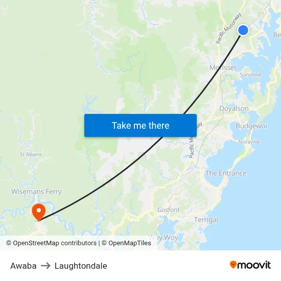 Awaba to Laughtondale map