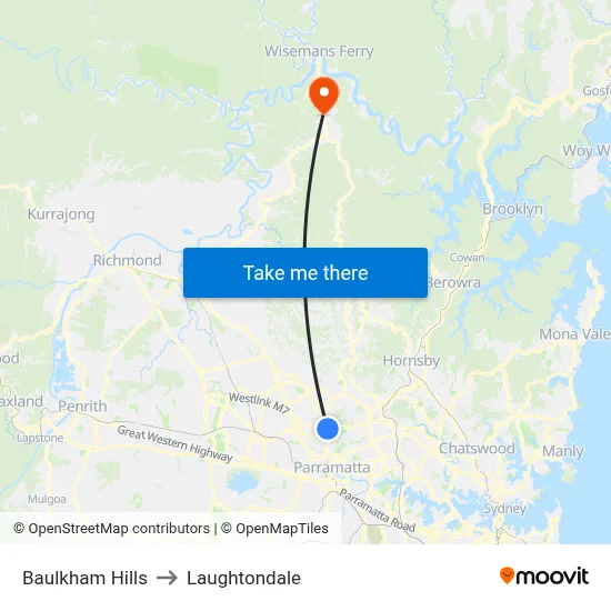 Baulkham Hills to Laughtondale map