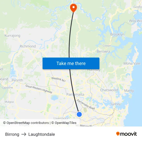 Birrong to Laughtondale map