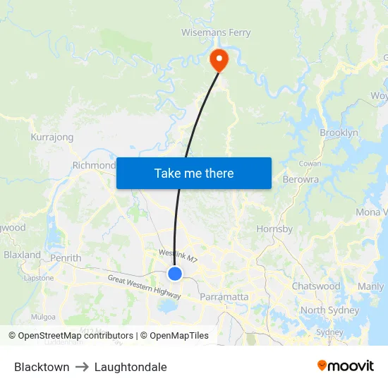 Blacktown to Laughtondale map