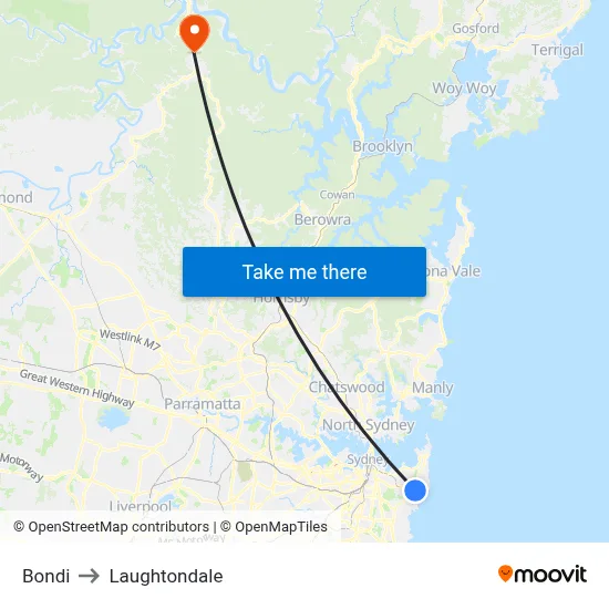 Bondi to Laughtondale map