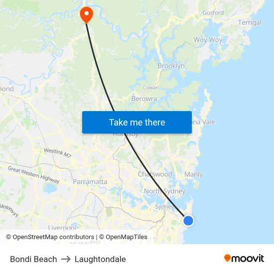 Bondi Beach to Laughtondale map