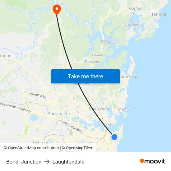 Bondi Junction to Laughtondale map