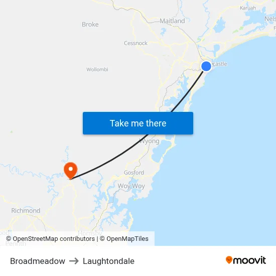 Broadmeadow to Laughtondale map