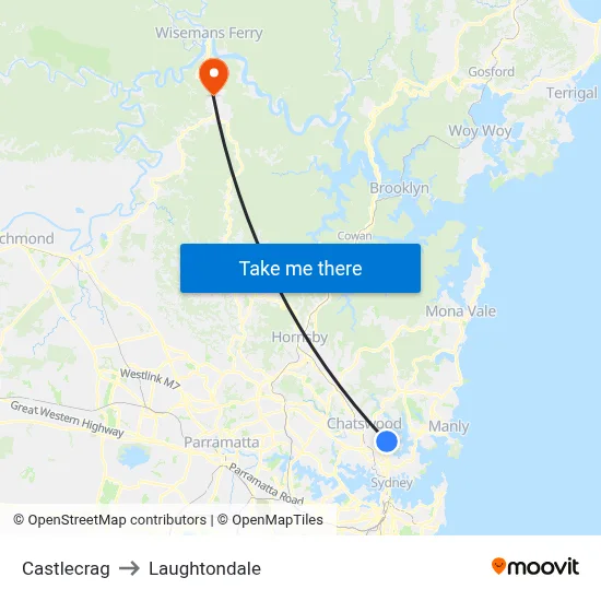 Castlecrag to Laughtondale map