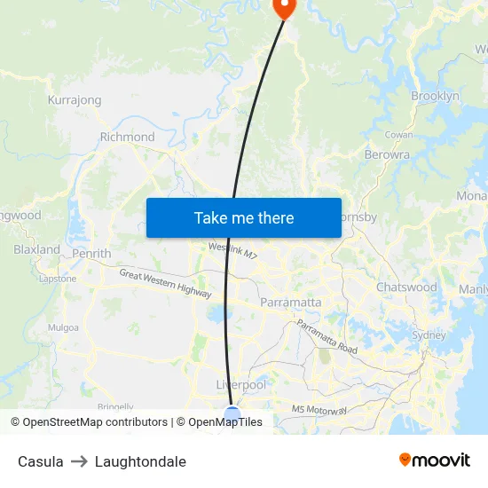 Casula to Laughtondale map