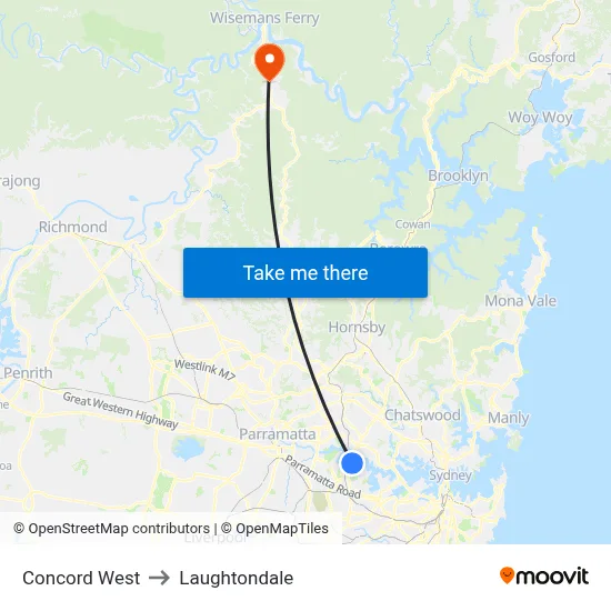 Concord West to Laughtondale map