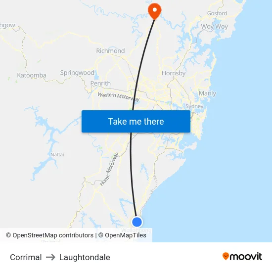 Corrimal to Laughtondale map