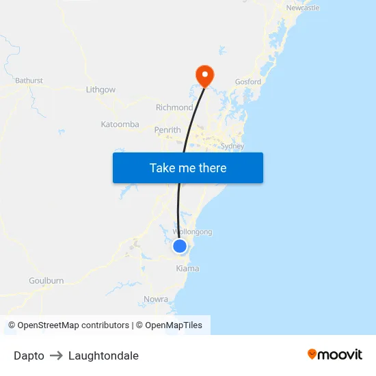 Dapto to Laughtondale map