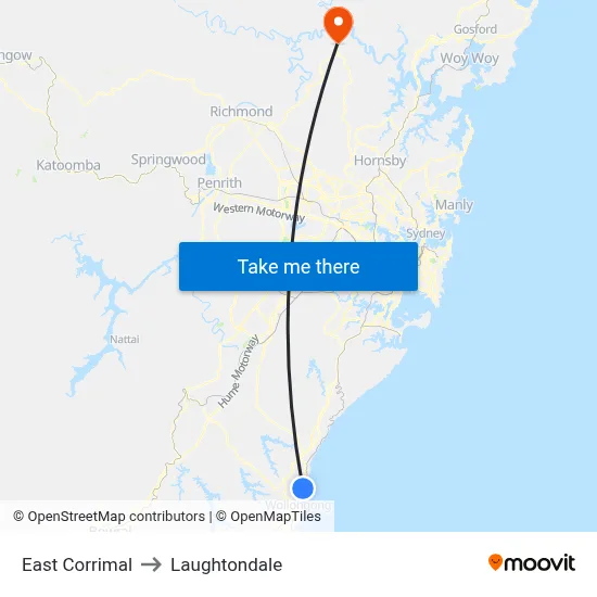 East Corrimal to Laughtondale map