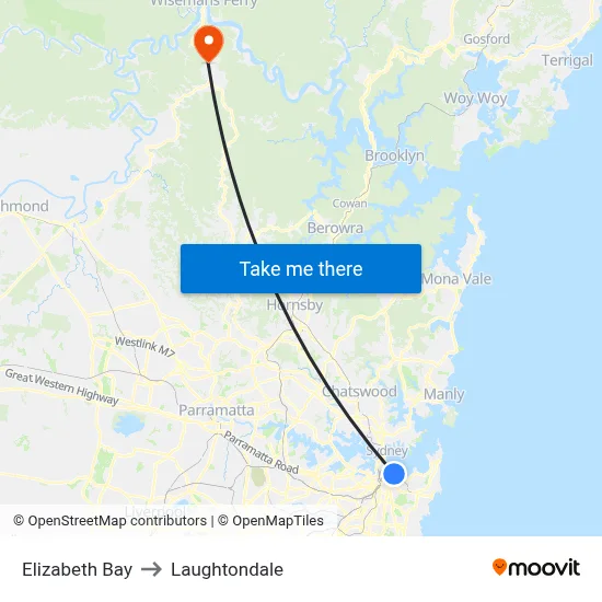 Elizabeth Bay to Laughtondale map