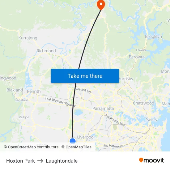 Hoxton Park to Laughtondale map