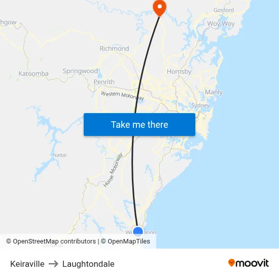 Keiraville to Laughtondale map