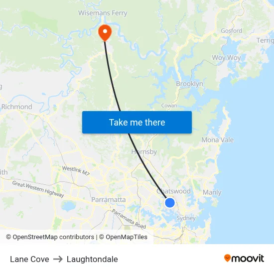 Lane Cove to Laughtondale map