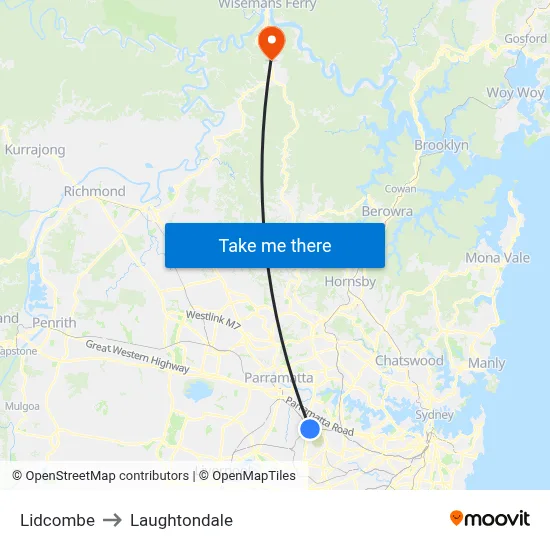 Lidcombe to Laughtondale map