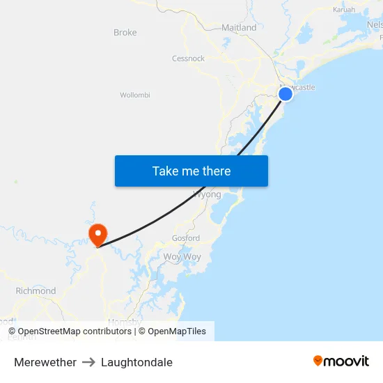 Merewether to Laughtondale map