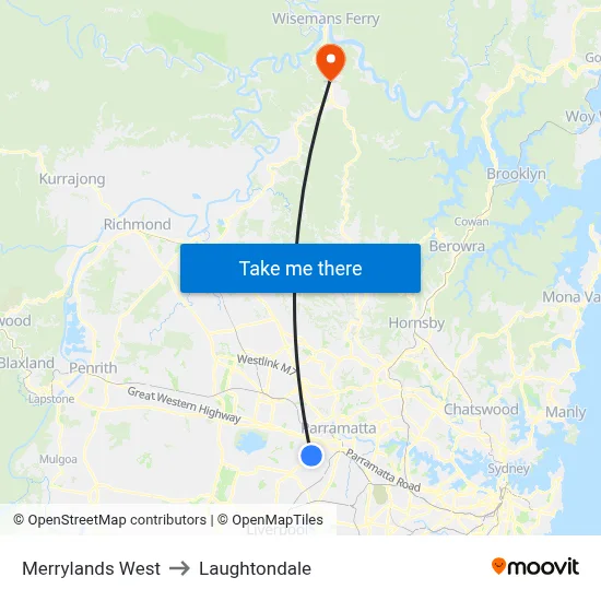 Merrylands West to Laughtondale map