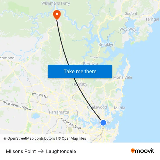 Milsons Point to Laughtondale map