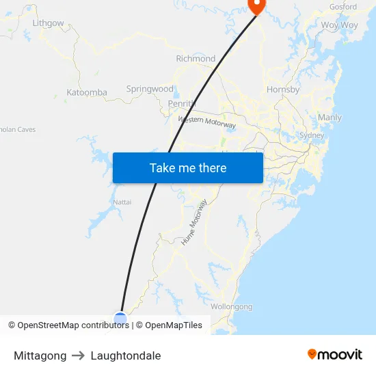 Mittagong to Laughtondale map
