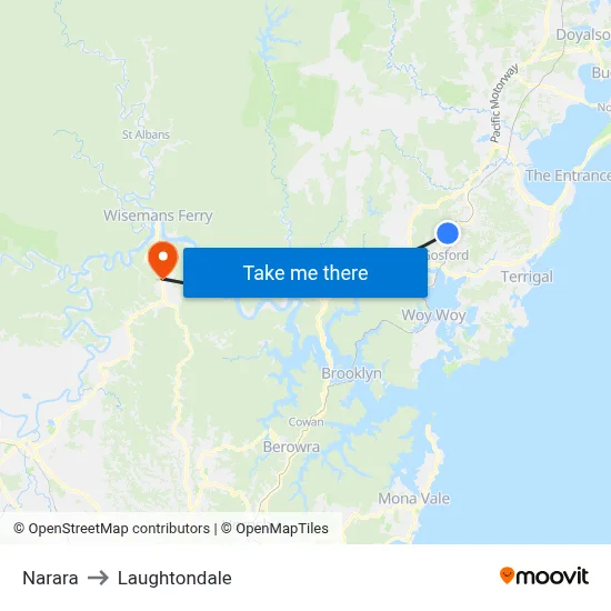 Narara to Laughtondale map
