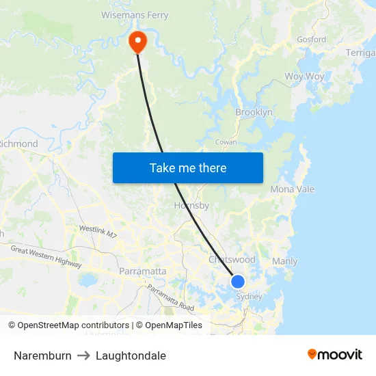 Naremburn to Laughtondale map