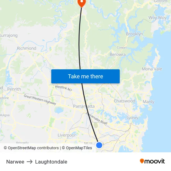 Narwee to Laughtondale map