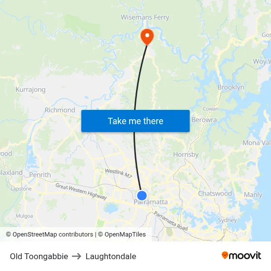 Old Toongabbie to Laughtondale map