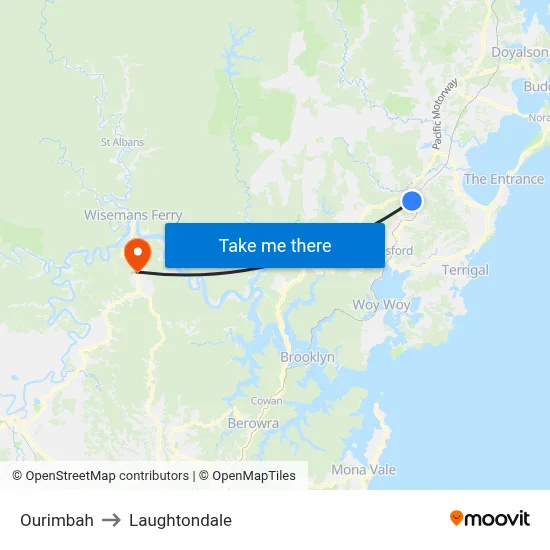 Ourimbah to Laughtondale map