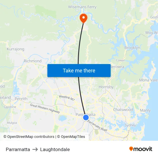 Parramatta to Laughtondale map