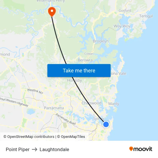 Point Piper to Laughtondale map