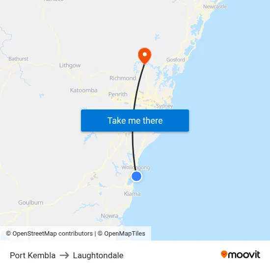 Port Kembla to Laughtondale map