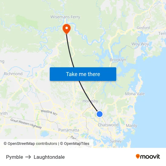Pymble to Laughtondale map