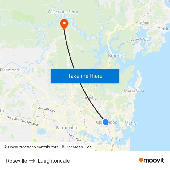 Roseville to Laughtondale map