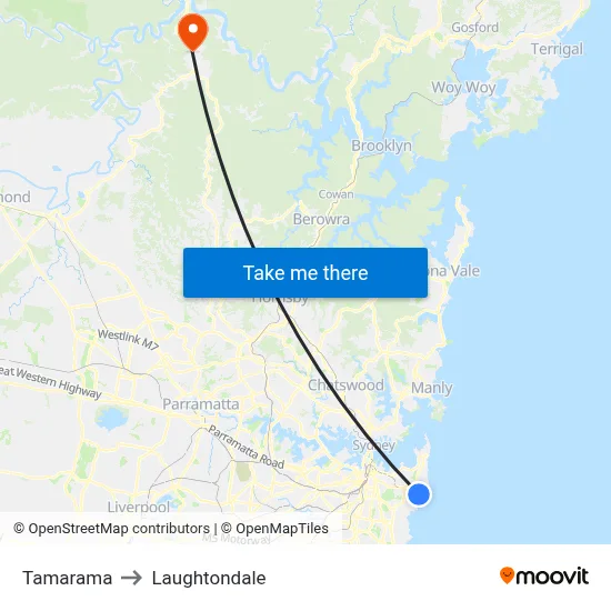 Tamarama to Laughtondale map