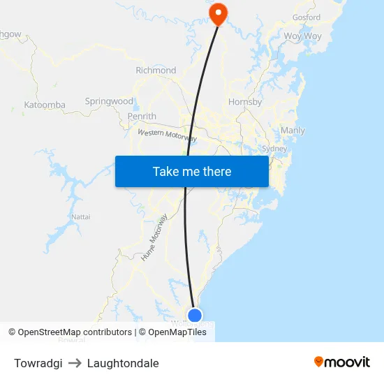 Towradgi to Laughtondale map